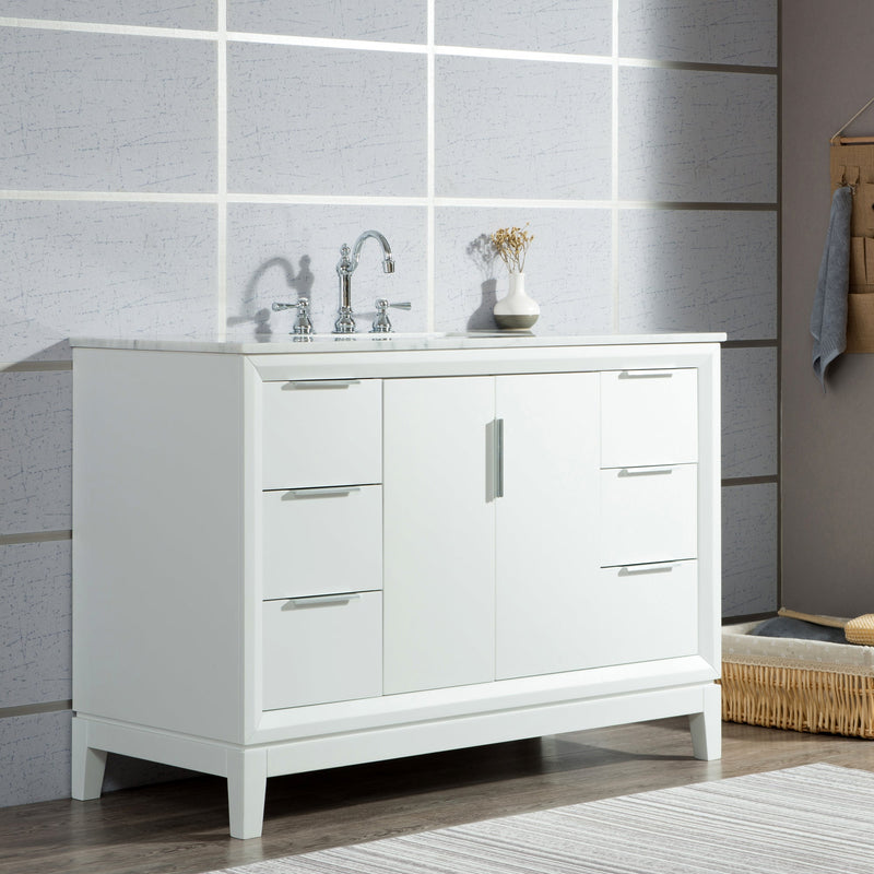 Water Creation Elizabeth 48" Single Sink Carrara White Marble Vanity in Pure White with Matching Mirror(s) and F2-0012-01-TL Lavatory Faucet(s) VEL048CWPW43