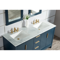 Water Creation Elizabeth 60" Double Sink Carrara White Marble Vanity in Monarch Blue with Matching Mirror(s) and F2-0013-06-FX Lavatory Faucet(s) VEL060CWMB40