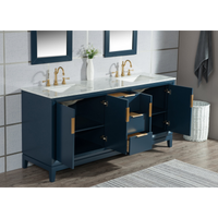Water Creation Elizabeth 60" Double Sink Carrara White Marble Vanity in Monarch Blue with Matching Mirror(s) VEL060CWMB04