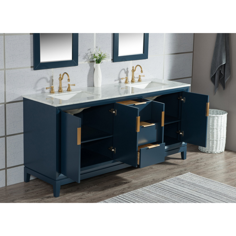 Water Creation Elizabeth 60" Double Sink Carrara White Marble Vanity in Monarch Blue with Matching Mirror(s) VEL060CWMB04