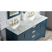 Water Creation Elizabeth 60" Double Sink Carrara White Marble Vanity in Monarch Blue with Matching Mirror(s) VEL060CWMB04