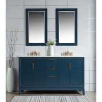 Water Creation Elizabeth 60" Double Sink Carrara White Marble Vanity in Monarch Blue with F2-0013-06-FX Lavatory Faucet(s) VEL060CWMB42