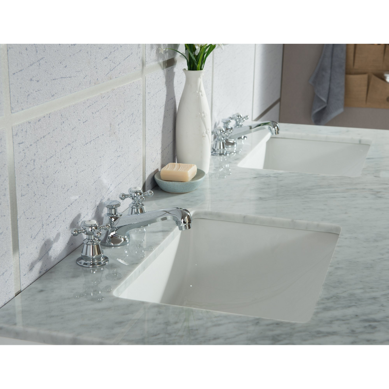 Water Creation Elizabeth 60" Double Sink Carrara White Marble Vanity in Pure White VEL060CWPW00
