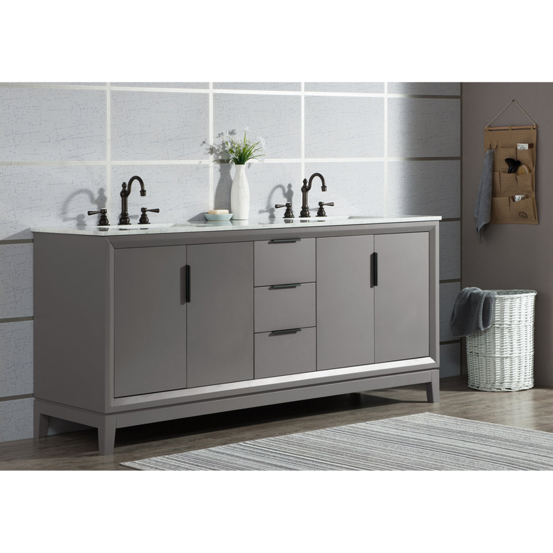 Water Creation Elizabeth 72" Double Sink Carrara White Marble Vanity in Cashmere Grey with Matching Mirror(s) and F2-0012-03-TL Lavatory Faucet(s) VEL072CWCG25