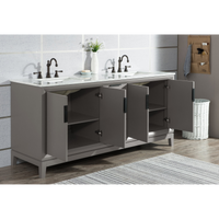 Water Creation Elizabeth 72" Double Sink Carrara White Marble Vanity in Cashmere Grey with Matching Mirror(s) and F2-0012-03-TL Lavatory Faucet(s) VEL072CWCG25