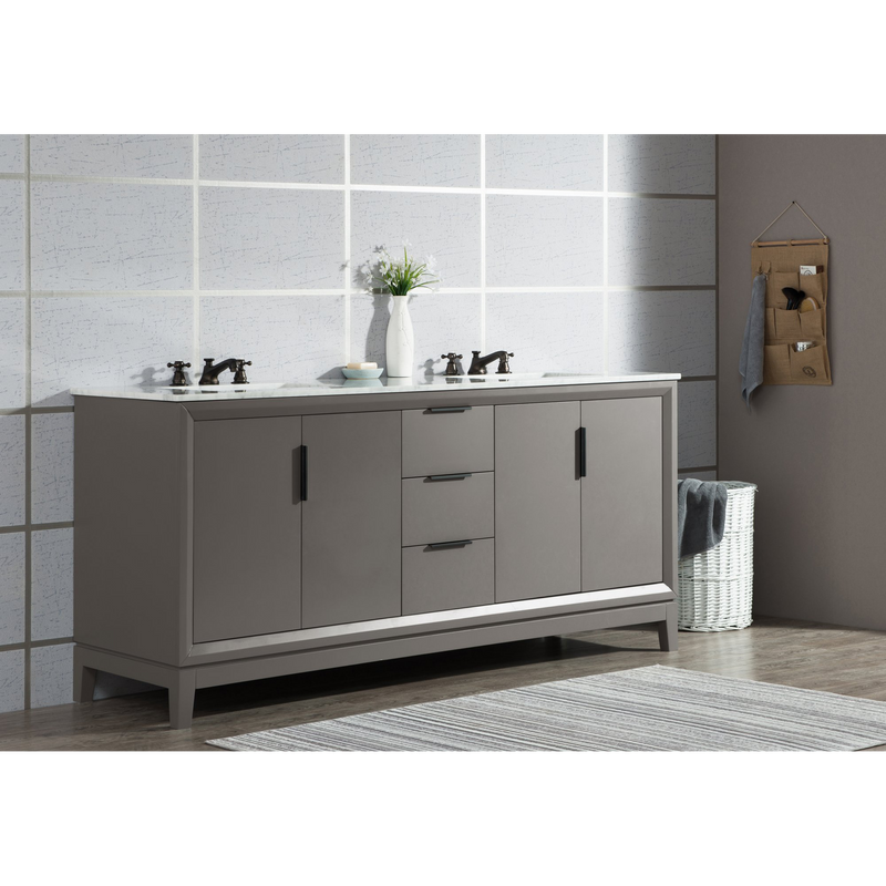 Water Creation Elizabeth 72" Double Sink Carrara White Marble Vanity in Cashmere Grey with Matching Mirror(s) VEL072CWCG04