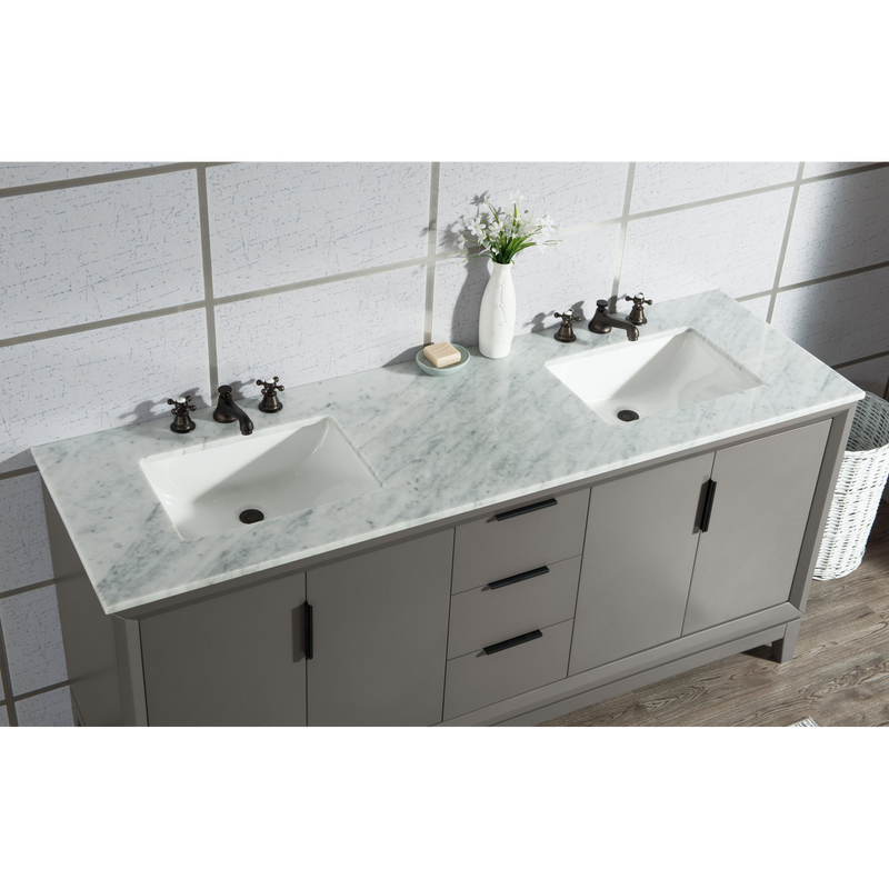 Water Creation Elizabeth 72" Double Sink Carrara White Marble Vanity in Cashmere Grey with Matching Mirror(s) VEL072CWCG04