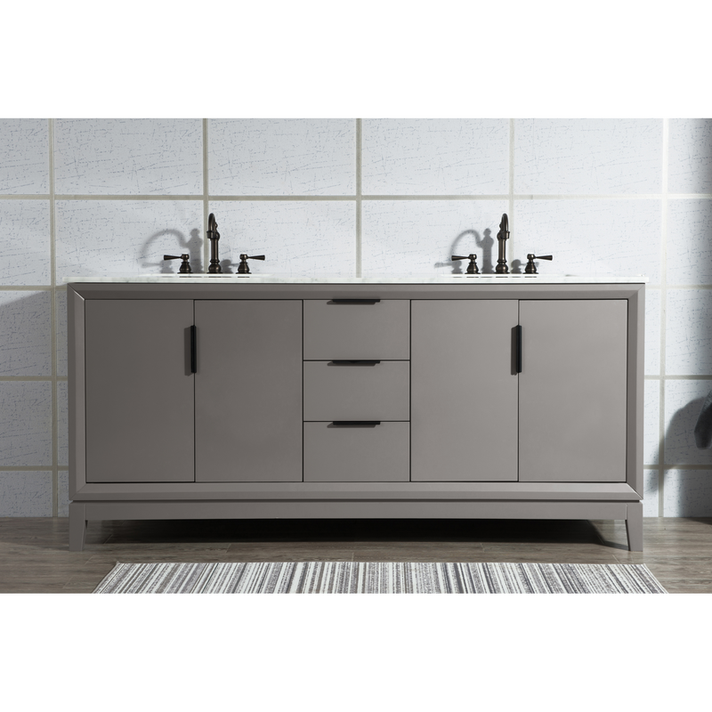Water Creation Elizabeth 72" Double Sink Carrara White Marble Vanity in Cashmere Grey with Matching Mirror(s) and F2-0012-03-TL Lavatory Faucet(s) VEL072CWCG25