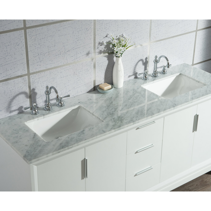 Water Creation Elizabeth 72" Double Sink Carrara White Marble Vanity in Pure White with Matching Mirror(s) and F2-0012-01-TL Lavatory Faucet(s) VEL072CWPW45