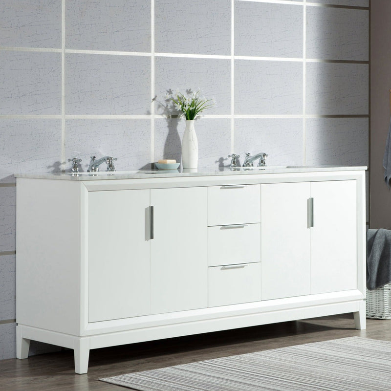 Water Creation Elizabeth 72" Double Sink Carrara White Marble Vanity in Pure White with Matching Mirror(s) VEL072CWPW04