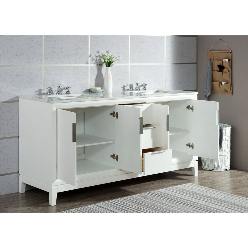 Water Creation Elizabeth 72" Double Sink Carrara White Marble Vanity in Pure White with Matching Mirror(s) VEL072CWPW04