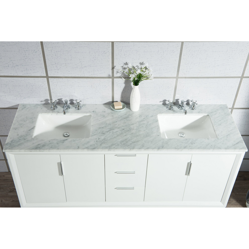 Water Creation Elizabeth 72" Double Sink Carrara White Marble Vanity in Pure White with Matching Mirror(s) VEL072CWPW04