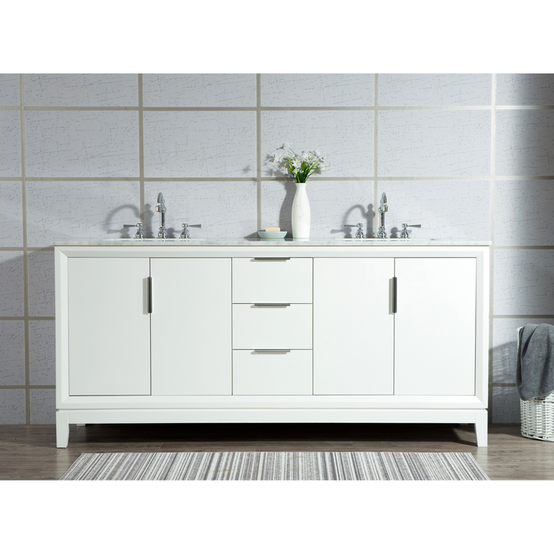 Water Creation Elizabeth 72" Double Sink Carrara White Marble Vanity in Pure White with Matching Mirror(s) and F2-0012-01-TL Lavatory Faucet(s) VEL072CWPW45