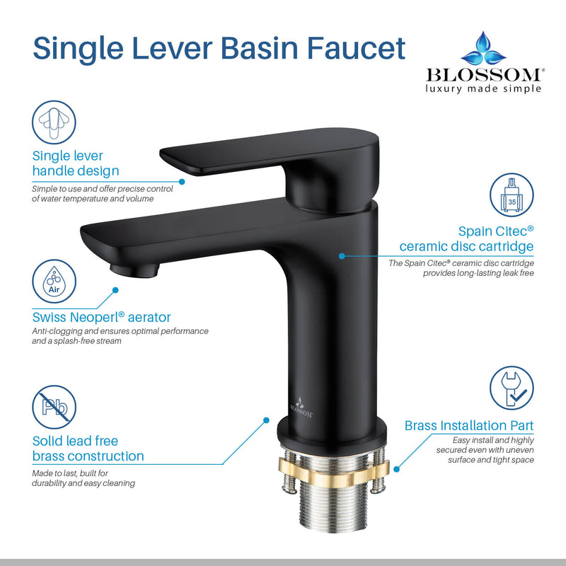 Modern Single Handle Lavatory Faucet - Matte Black