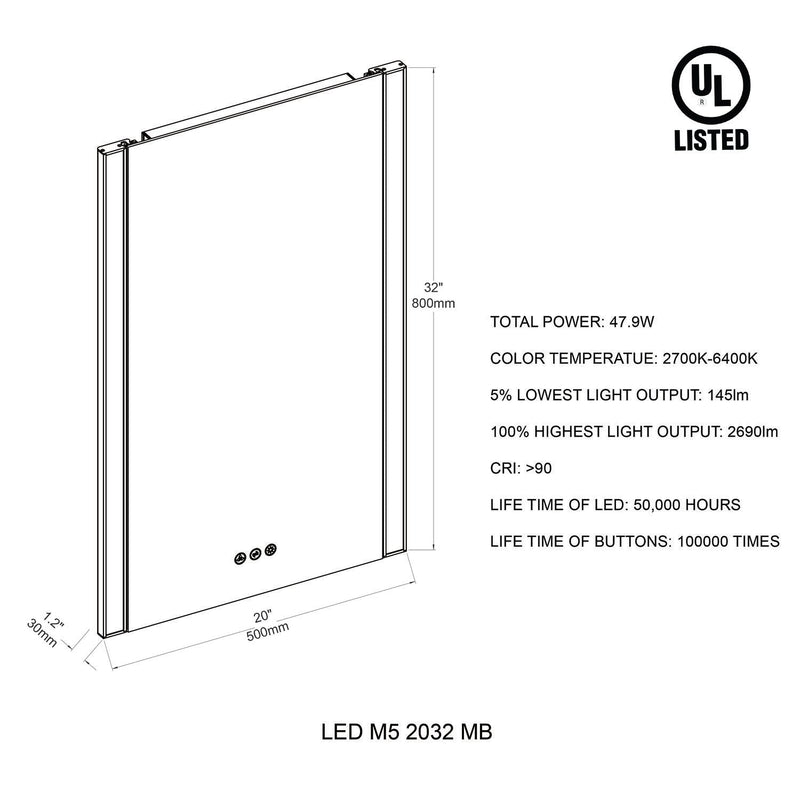 Binary 20″ LED Mirror - Matte Black