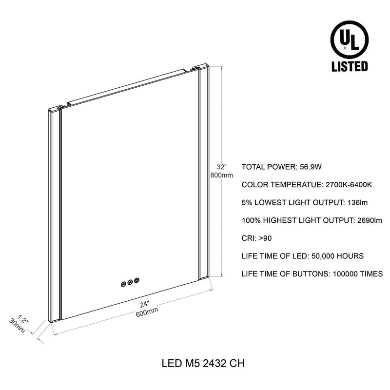 Binary 24″ LED Mirror - Matte Black