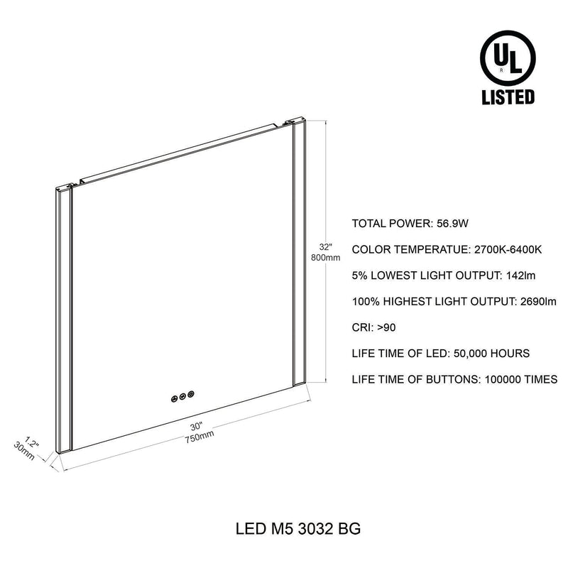 Binary 30″ LED Mirror- Matte Black
