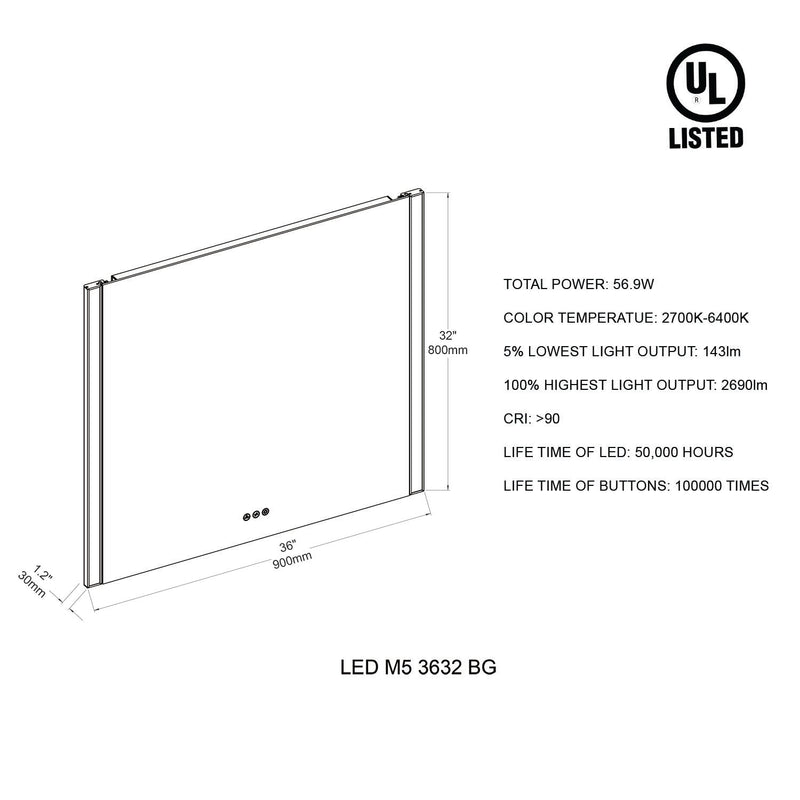 Binary 36″ LED Mirror - Matte Black