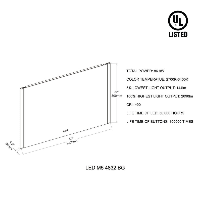 Binary 48″ LED Mirror - Gold