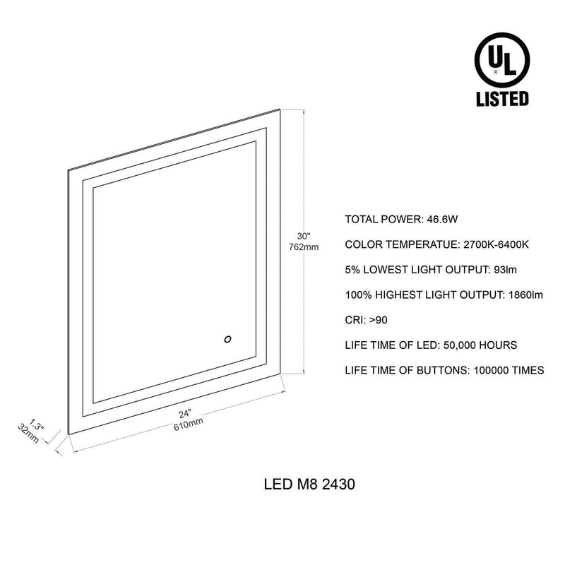 Lyra 24 x 30 Inch LED Mirror