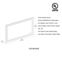 Lyra 48 x 30 Inch LED Mirror