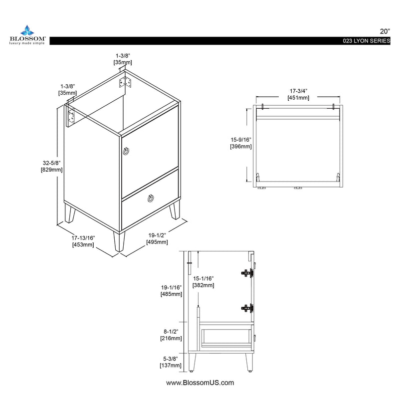 Lyon 20 Inch Vanity (Vanity Only) Matte Grey