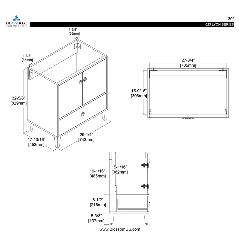 Lyon 30 Inch Vanity (Vanity Only) Matte Grey