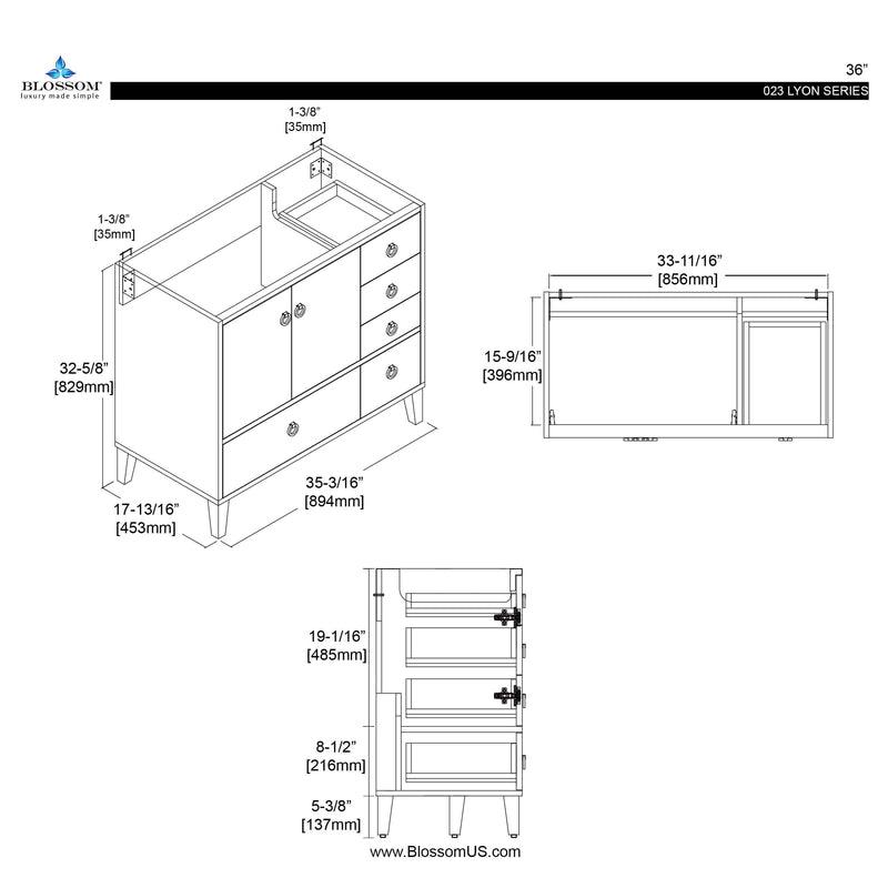 Lyon 36 Inch Vanity (Vanity Only) Matte White