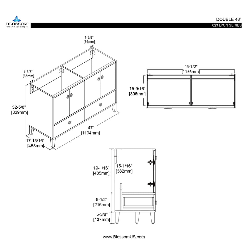 Lyon 48 Inch Vanity – Double Sinks (Vanity Only) Matte Grey