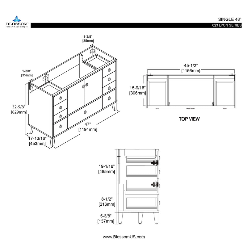 Lyon 48 Inch Vanity – Single Sink (Vanity Only) Matte White