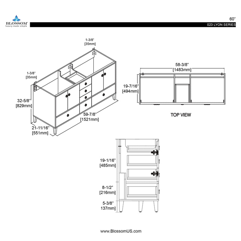 Lyon 60 Inch Vanity (Vanity Only) Matte Grey