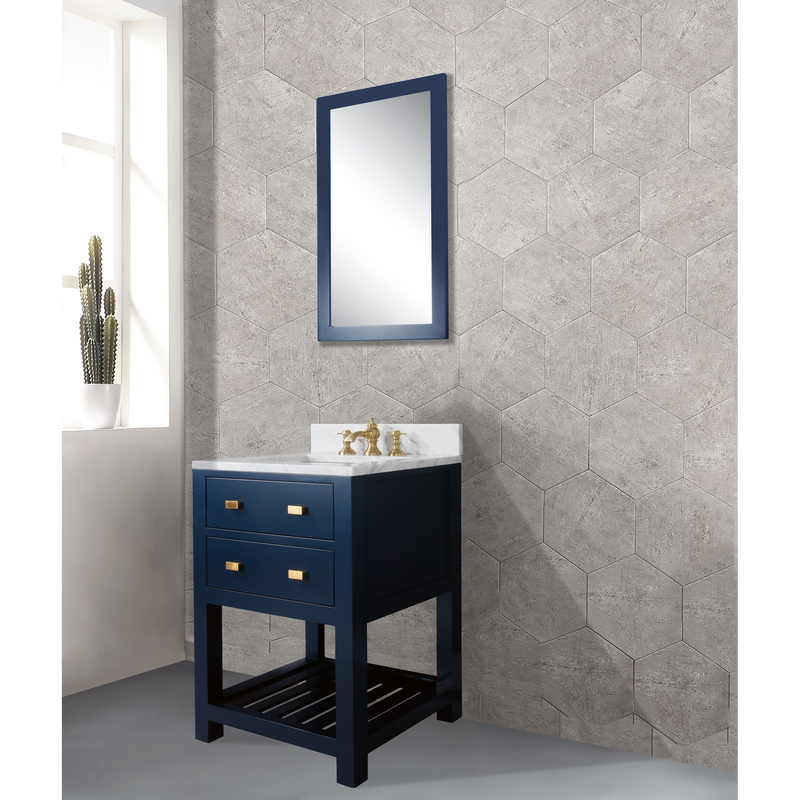 Water Creation 24" Monarch Blue Single Sink Bathroom Vanity with F2-0013 Satin Gold Faucet From The Madalyn Collection MA24C-0613MB