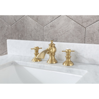 Water Creation Madison 30" Single Sink Carrara White Marble Vanity in Monarch Blue with Matching Mirror and F2-0013-06-FX Lavatory Faucet VMI030CWMB38