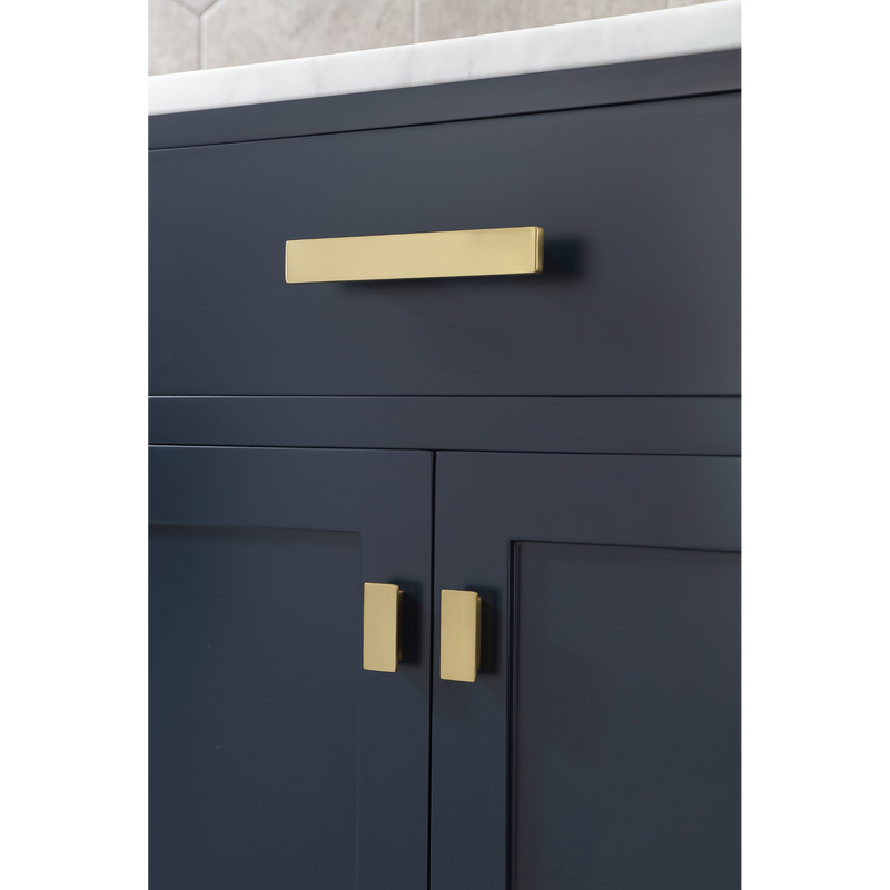 Water Creation Madison 30" Single Sink Carrara White Marble Vanity in Monarch Blue with Matching Mirror and F2-0012-06-TL Lavatory Faucet VMI030CWMB33
