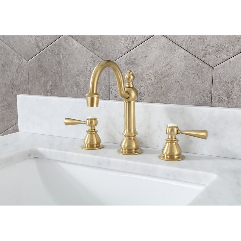 Water Creation Madison 30" Single Sink Carrara White Marble Vanity in Monarch Blue with Matching Mirror and F2-0012-06-TL Lavatory Faucet VMI030CWMB33