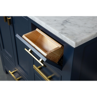 Water Creation Madison 36" Single Sink Carrara White Marble Vanity in Monarch Blue with Matching Mirror and F2-0013-06-FX Lavatory Faucet VMI036CWMB38