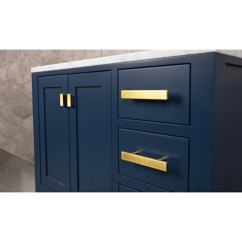 Water Creation Madison 36" Single Sink Carrara White Marble Vanity in Monarch Blue with Matching Mirror and F2-0013-06-FX Lavatory Faucet VMI036CWMB38