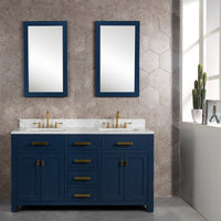 Water Creation Madison 60" Double Sink Carrara White Marble Vanity in Monarch Blue VMI060CWMB00