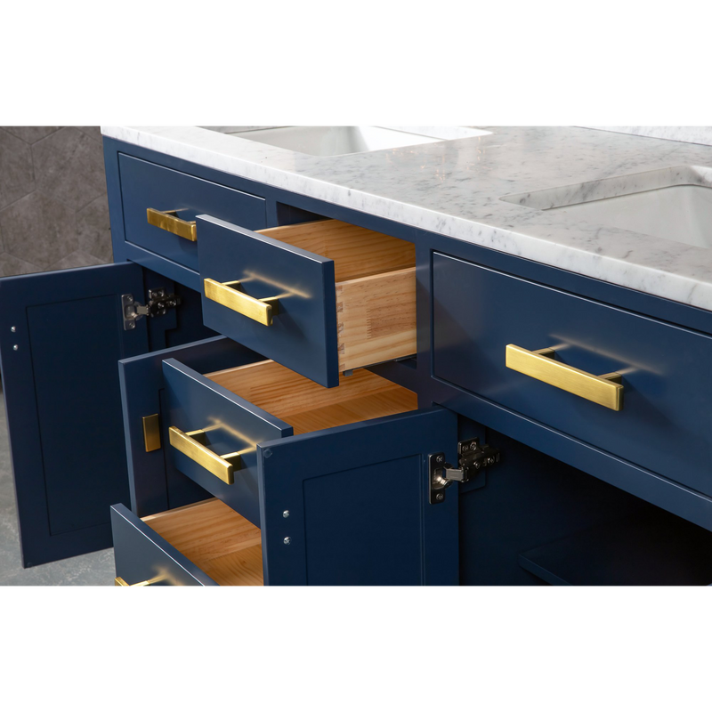 Water Creation Madison 60" Double Sink Carrara White Marble Vanity in Monarch Blue VMI060CWMB00