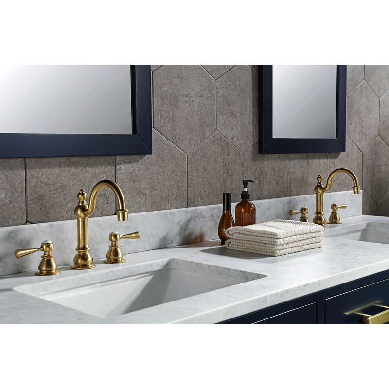 Water Creation Madison 72" Double Sink Carrara White Marble Vanity in Monarch Blue with Matching Mirror(s) VMI072CWMB04