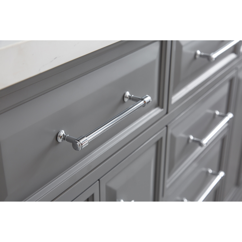 Water Creation 60" Palace Collection Quartz Carrara Cashmere Grey Bathroom Vanity Set with Hardware and F2-0009 Faucets, Mirror in Chrome Finish PA60D-0109CG