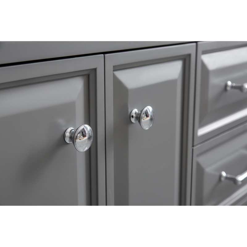 Water Creation 60" Palace Collection Quartz Carrara Cashmere Grey Bathroom Vanity Set with Hardware and F2-0009 Faucets, Mirror in Chrome Finish PA60D-0109CG