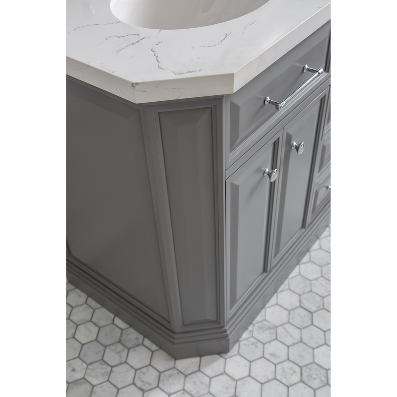 Water Creation 60" Palace Collection Quartz Carrara Cashmere Grey Bathroom Vanity Set with Hardware and F2-0009 Faucets in Chrome Finish PA60C-0109CG