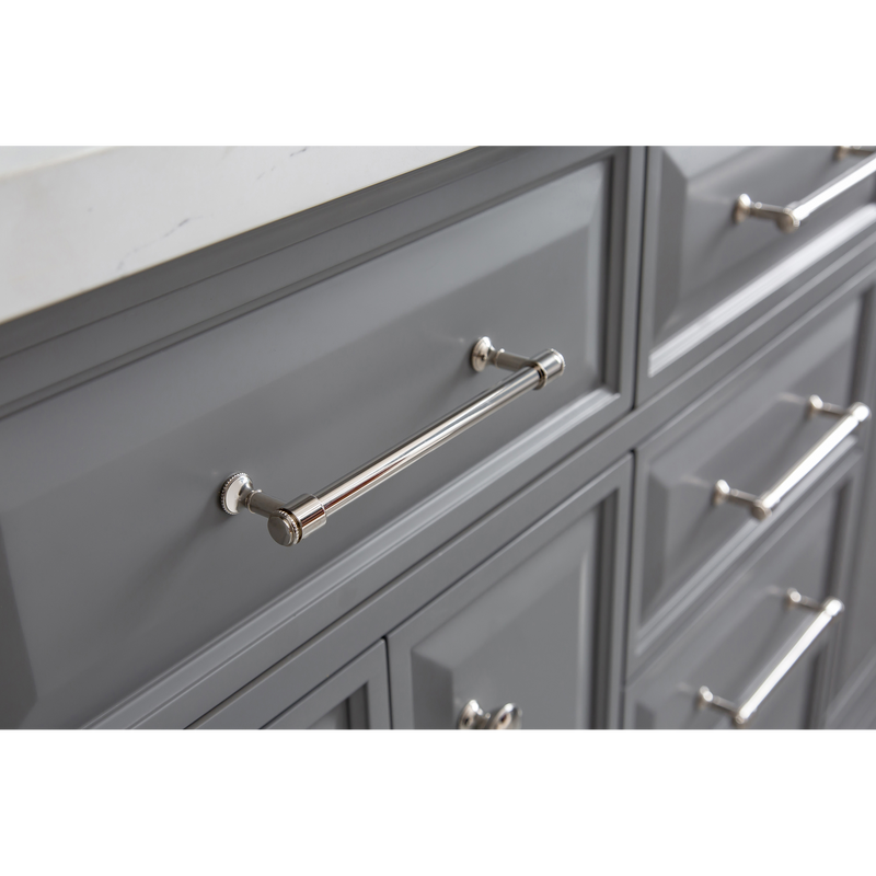 Water Creation 60" Palace Collection Quartz Carrara Cashmere Grey Bathroom Vanity Set with Hardware and F2-0009 Faucets in Polished Nickel (PVD) Finish PA60C-0509CG