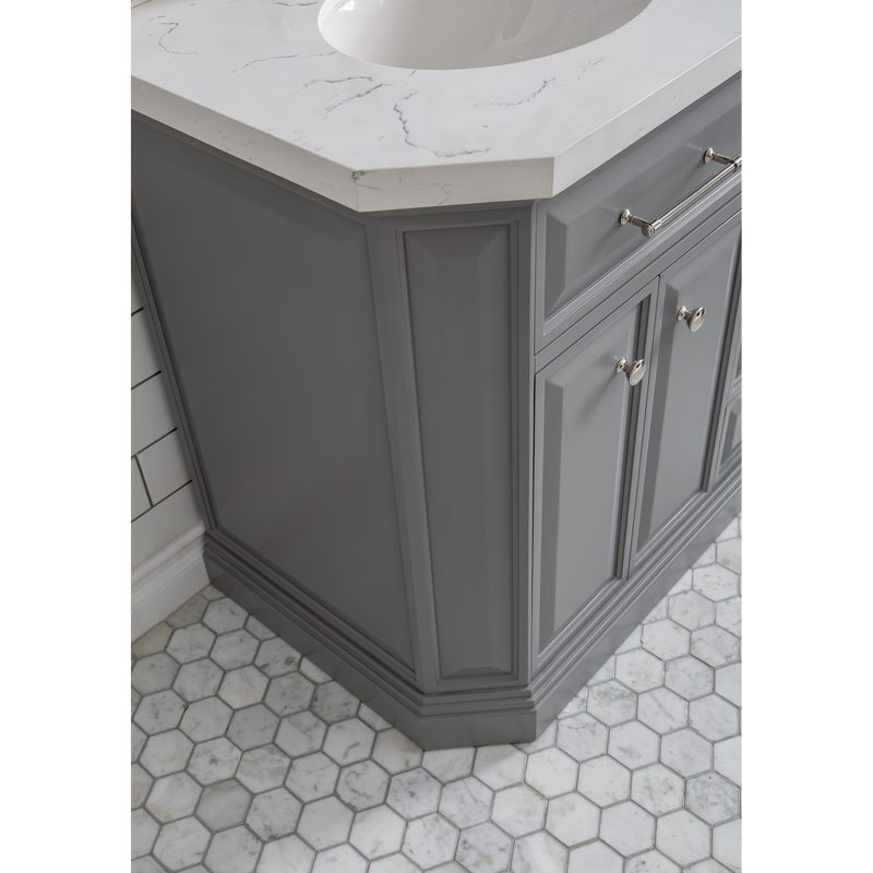 Water Creation 60" Palace Collection Quartz Carrara Cashmere Grey Bathroom Vanity Set with Hardware and F2-0009 Faucets in Polished Nickel (PVD) Finish PA60C-0509CG