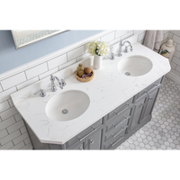 Water Creation 60" Palace Collection Quartz Carrara Cashmere Grey Bathroom Vanity Set with Hardware and F2-0012 Faucets in Chrome Finish PA60C-0112CG