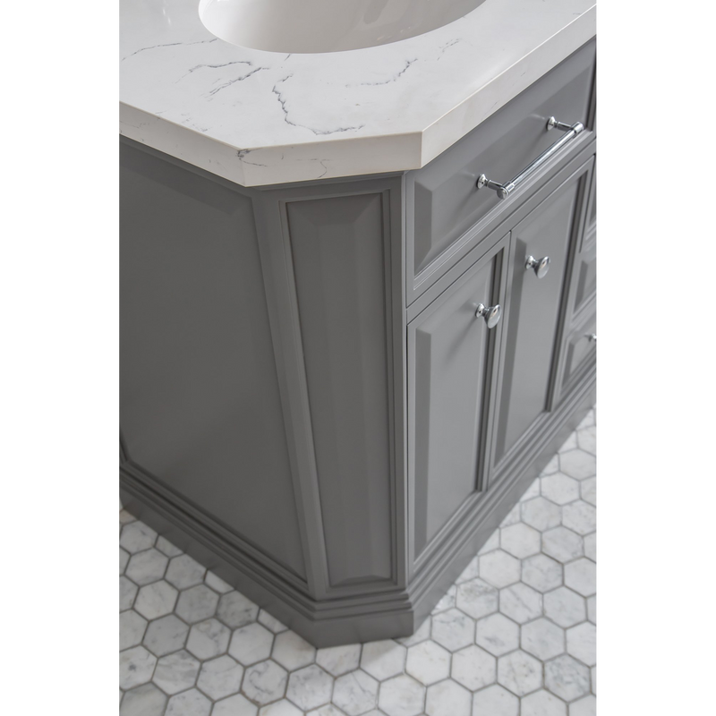 Water Creation 60" Palace Collection Quartz Carrara Cashmere Grey Bathroom Vanity Set with Hardware and F2-0012 Faucets in Chrome Finish PA60C-0112CG