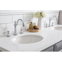 Water Creation 60" Palace Collection Quartz Carrara Cashmere Grey Bathroom Vanity Set with Hardware and F2-0012 Faucets in Chrome Finish PA60C-0112CG