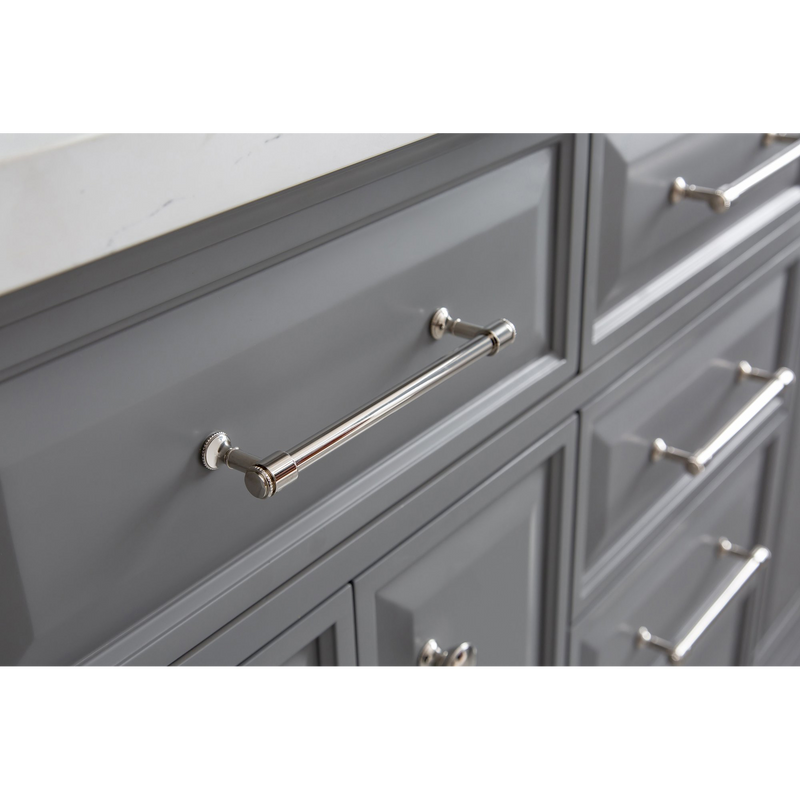 Water Creation 60" Palace Collection Quartz Carrara Cashmere Grey Bathroom Vanity Set with Hardware and F2-0013 Faucets in Polished Nickel (PVD) Finish PA60C-0513CG