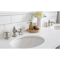 Water Creation 60" Palace Collection Quartz Carrara Cashmere Grey Bathroom Vanity Set with Hardware and F2-0013 Faucets in Polished Nickel (PVD) Finish PA60C-0513CG